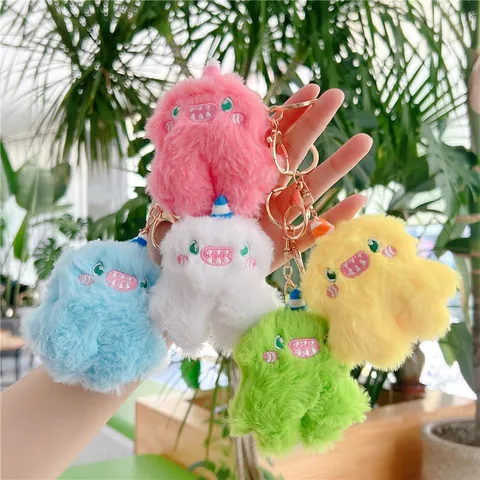 Cute Monster Plush Keychain Soft Faux Fur Animal Pendant Bag Charm With Metal Ring Decorative Toy For Women Kids Gift