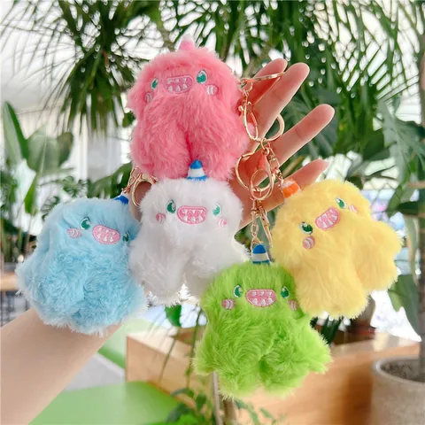 Cute Monster Plush Keychain Soft Faux Fur Animal Pendant Bag Charm With Metal Ring Decorative Toy For Women Kids Gift