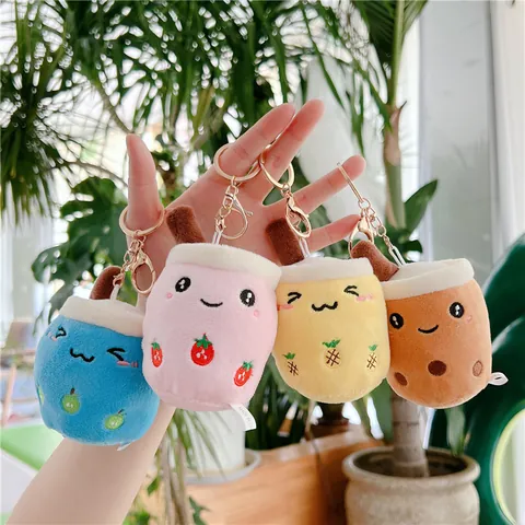Süße Bubble Tea Plüsch Schlüsselanhänger Cartoon Frucht Milchtee Tasse Stoffpuppe Tasche Anhänger Spielzeug Für Mädchen Geschenk