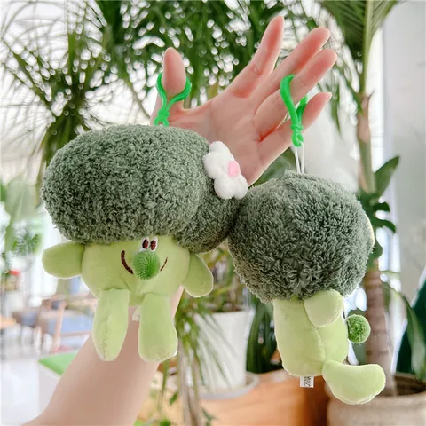 Cute Broccoli Plush Toy Keychain Soft Vegetable Doll With Embroidered Expression Bag Pendant For Kids Friends Gift Green
