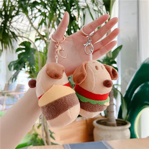 Süßer Hamburger Hund Plüsch Schlüsselanhänger Kreative Lebensmittel Schichtdesign Stofftier Anhänger Tasche Charme Für Kinder Damen Geschenk