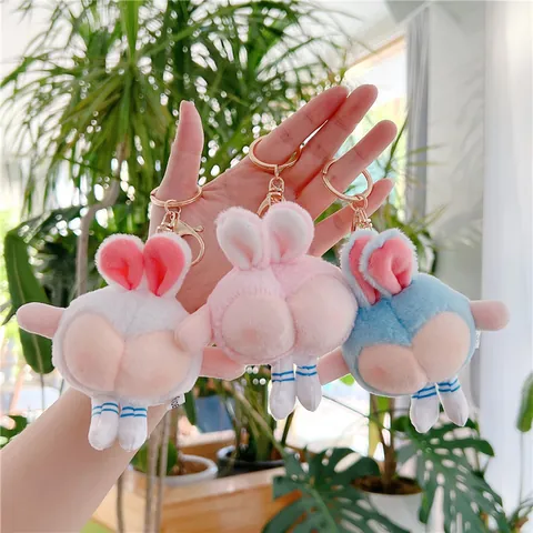 Funny Peach Hip Bunny Plush Keychain Cute Rabbit Butt Stuffed Toy Bag Pendant Accessories For Girls Women Gift Decoration