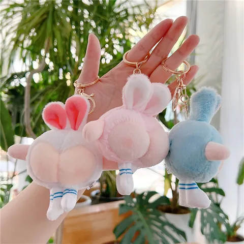 Funny Peach Hip Bunny Plush Keychain Cute Rabbit Butt Stuffed Toy Bag Pendant Accessories For Girls Women Gift Decoration