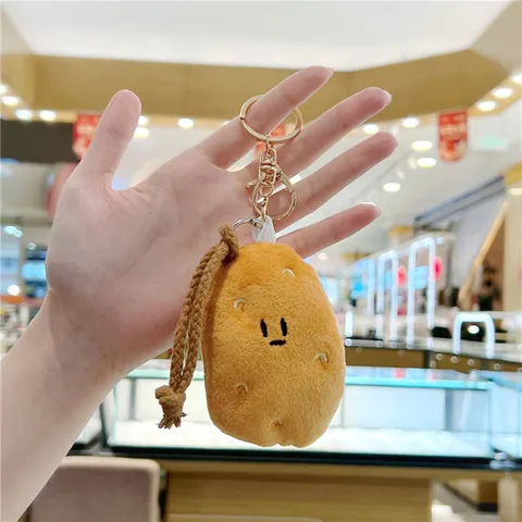 Mignon Porte-clés en Peluche de Pomme de Terre Dessin Animé Pendentif de Sac Avec Anneau en Métal Corde Tressée Déco