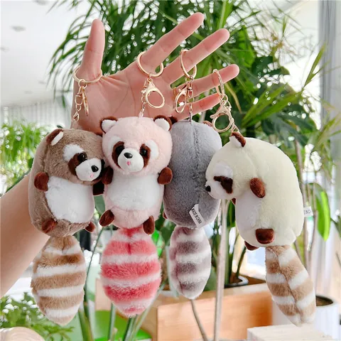 Simpatico Portachiavi in Peluche di Procione Ciondolo Animale Peluche con Coda a Strisce per Decorazione Borsa Kawaii Peluche Portachiavi per Ragazze Donne Regalo