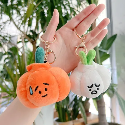Cute Funny Vegetable Plush Keychain Pendant Pumpkin Garlic Broccoli Corn Stuffed Doll Toy For Bag Key Ring Gift