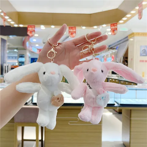Cute Long Ear Bunny Plush Keychain For Women Girls Bag Charm Soft Rabbit Stuffed Animal Doll With Mini Bag Gold Lobster Clasp