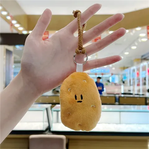 Mignon Porte-clés en Peluche de Pomme de Terre Dessin Animé Pendentif de Sac Avec Anneau en Métal Corde Tressée Déco