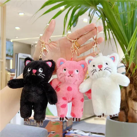 Niedliche Plüsch Katze Schlüsselanhänger Herz Stickerei Gepunktet Kätzchen Puppe Für Tasche Anhänger Weiche Tier Ornament Geschenk