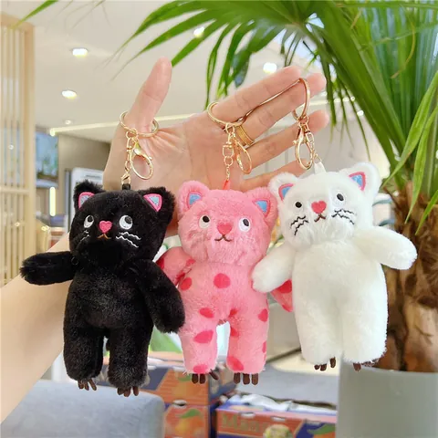 Niedliche Plüsch Katze Schlüsselanhänger Herz Stickerei Gepunktet Kätzchen Puppe Für Tasche Anhänger Weiche Tier Ornament Geschenk