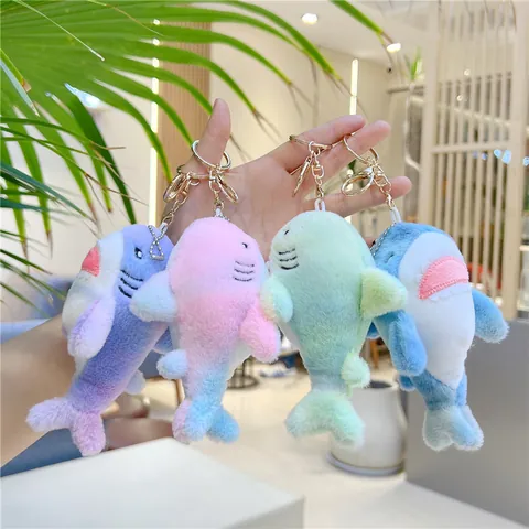 Cute Cartoon Shark Plush Keychain Soft Gradient Animal Bag Pendant Hanging Ornament For Girls Kids Bag Decor Accessory