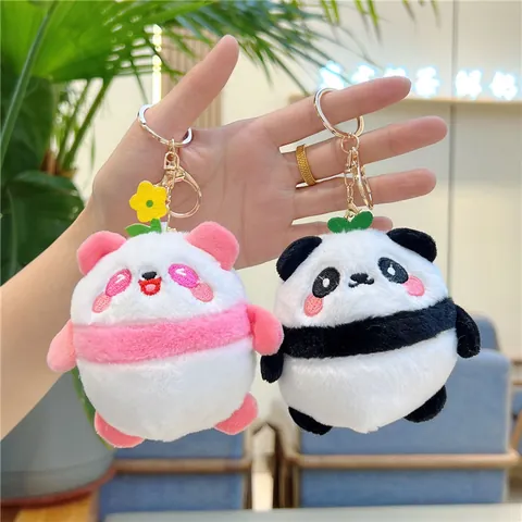 Cute Panda Plush Keychain Cartoon Animal Bag Charm Mini Soft Stuffed Panda Doll Accessory For Kids Women School Bag Keyring Gift