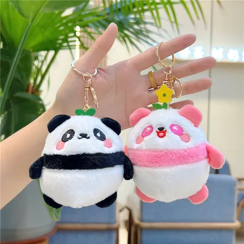 Cute Panda Plush Keychain Cartoon Animal Bag Charm Mini Soft Stuffed Panda Doll Accessory For Kids Women School Bag Keyring Gift