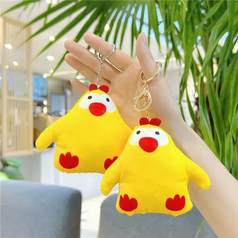 Cute Plush Sound Keychain Cartoon Chicken Banana Stuffed Animal Toy Press For Music Singing Pendant For Backpack Handbag Decor