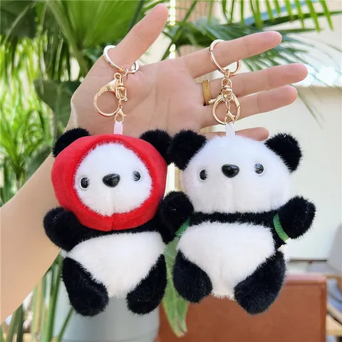 Simpatico Portachiavi di Peluche a Forma di Panda Ciondolo per Borsa con Cappello Rosso o Zaino Bambola di Panda Morbida Regalo per Bambini