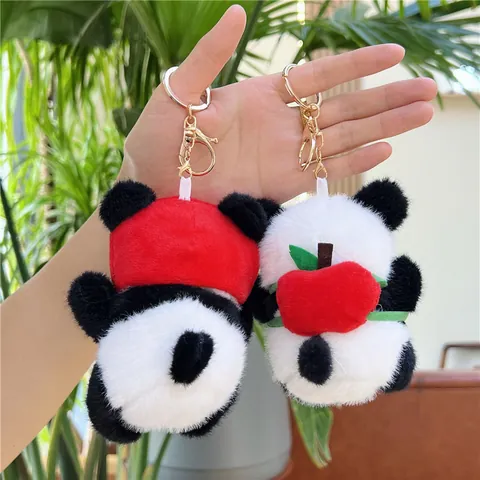 Cute Panda Plush Keychain Stuffed Animal Bag Pendant With Red Hat Or Backpack Soft Panda Doll Gift For Kids Bag Charm Decoration