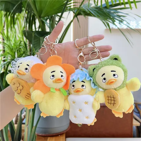 Cute Plush Duck Keychain Bag Pendant Healing Style Cartoon Animal Stuffed Toy With Metal Hook For Kids And Adults Decorative