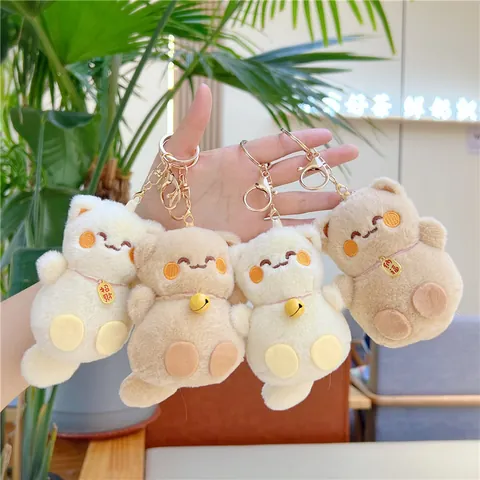 Japanese Style Lucky Cat Plush Keychain Kawaii Maneki Neko Doll Bag Accessory With Bell Blessing Tag For Women Girls Keyring Gift