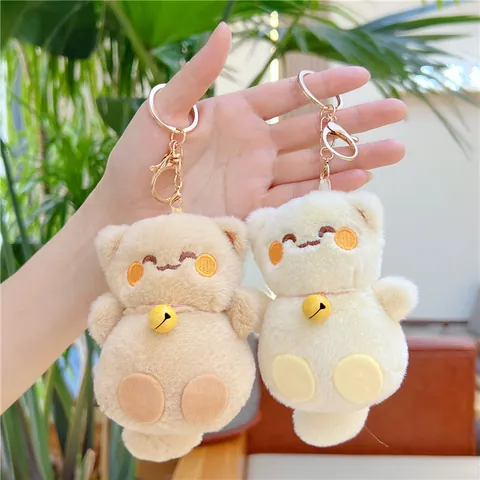 Japanese Style Lucky Cat Plush Keychain Kawaii Maneki Neko Doll Bag Accessory With Bell Blessing Tag For Women Girls Keyring Gift