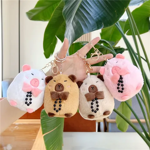Simpatico Portachiavi in Peluche di Capibara Con Perline e Papillon Morbido Animale di Peluche Ciondolo per Borsa per Donna Bambini Regalo