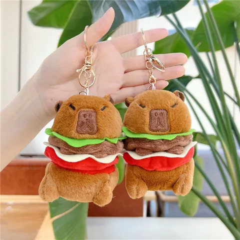 Porte-clés Peluche Capybara Hamburger Mignon Jouet Animal en Peluche Doux Pendentif de Sac Style Nourriture Créative Cadeau Enfants Amis