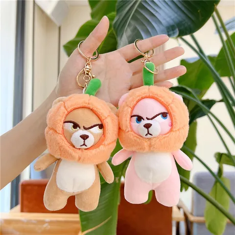 Cute Plush Teddy Bear Pendant With Pumpkin Hat Funny Grumpy Expression Soft Stuffed Animal Doll Keychain For Bag Accessories Halloween Gift