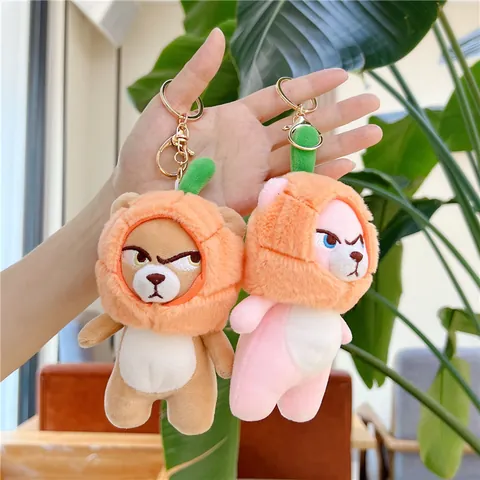 Cute Plush Teddy Bear Pendant With Pumpkin Hat Funny Grumpy Expression Soft Stuffed Animal Doll Keychain For Bag Accessories Halloween Gift