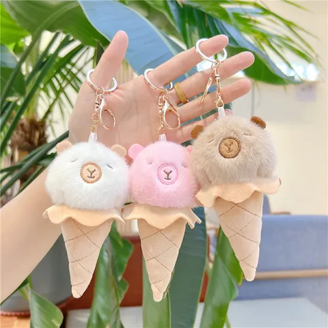 Cute Capybara Animal Ice Cream Plush Keychain For Women Girls Soft Stuffed Doll Bag Charm Pendant Key Ring Accessory Gift