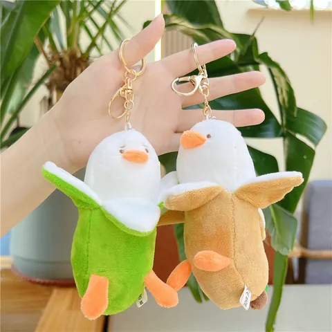 Portachiavi in Peluche Creativo a Forma di Anatra Banana Morbido Animale di Pezza Ciondolo per Borsa Decorazione Regalo per Amici Bambini