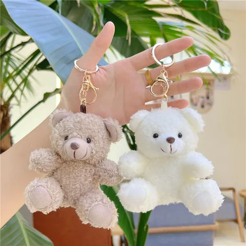 Cute Curly Plush Teddy Bear Rabbit Keychain Soft Stuffed Animal Doll Pendant Mini Bag Charm For Women Kids Backpack Accessory Gift