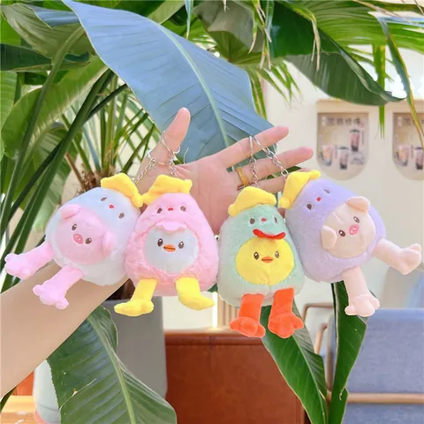 Cartoon Long Legs Chick Pig Plush Keychain Soft Stuffed Animal Eggshell Toy Bag Pendant For Kids Girls Birthday Gift Decor