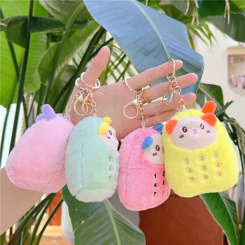 Llavero de Peluche de Oso con Forma de Teléfono Retro Creativo Lindo Dibujo Animado Bordado de Números Colgante de Animal Suave Para Amuletos de Bolso Regalo de Mujeres y Niñas