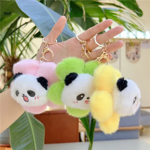 Creative Panda Flower Plush Keychain Soft Short Plush PP Cotton Filled Bag Charm Keyring For Women Kids Girls Gift Cute Animal Accessory