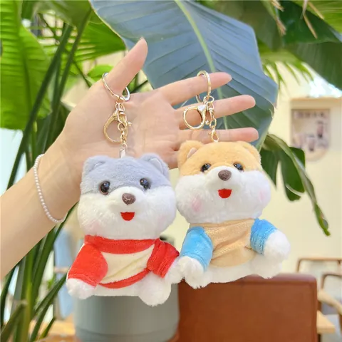 Cute Dog Plush Keychain Pendant Soft Stuffed Animal Husky Shiba Inu Doll With Hoodie Clothes For Bag Accessories Kids Teens Gift