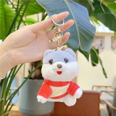 Cute Dog Plush Keychain Pendant Soft Stuffed Animal Husky Shiba Inu Doll With Hoodie Clothes For Bag Accessories Kids Teens Gift