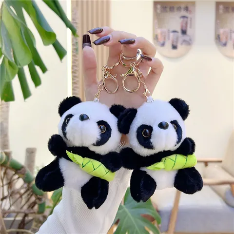 Simpatico Portachiavi Panda in Peluche Morbido Animale Di Stoffa Bambola Con Germoglio Di Bambù Ciondolo Per Borsa Per Bambini Donna Regalo