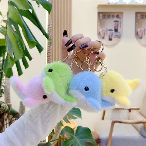 Cute Dolphin Plush Keychain Soft Marine Animal Stuffed Toy Mini Whale Bag Charm Pendant With Metal Clasp For Girls Women Gift