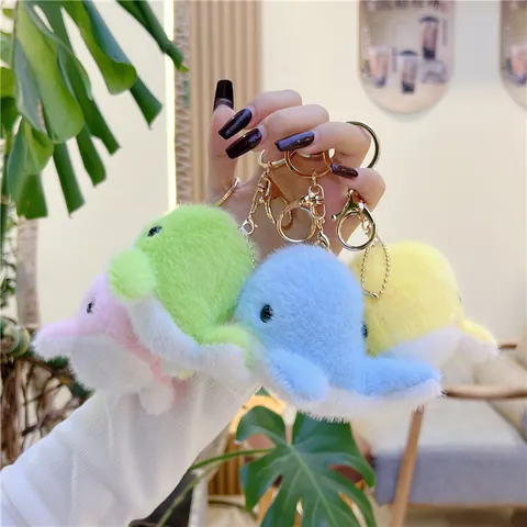 Cute Dolphin Plush Keychain Soft Marine Animal Stuffed Toy Mini Whale Bag Charm Pendant With Metal Clasp For Girls Women Gift