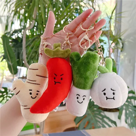 Cute Vegetable Plush Keychain Soft Stuffed Ginger Garlic Chili Green Onion Bag Charm Cartoon Toy For Kids And Adults