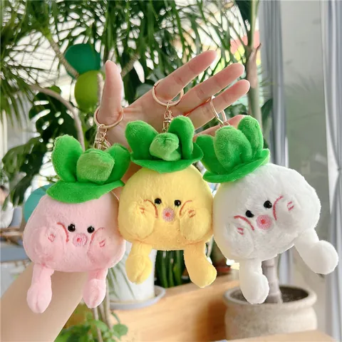 Cute Plush Vegetable Keychain Pendant Simulation Cabbage Pineapple Radish Soft Stuffed Toy Bag Charm Accessories For Girls Youth Gift