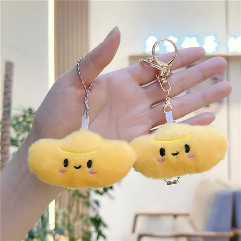 Mignon Nuage Lingot d'Or Porte-clés en Peluche Jouet Doux Pendentif de Sac Pour Femmes Filles Visage Souriant Charmes Chance