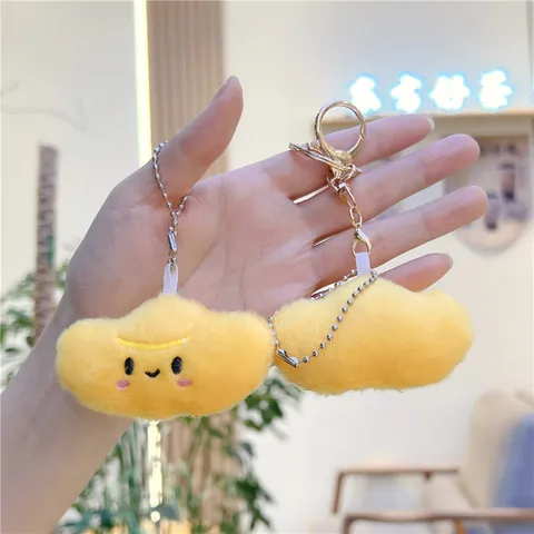 Mignon Nuage Lingot d'Or Porte-clés en Peluche Jouet Doux Pendentif de Sac Pour Femmes Filles Visage Souriant Charmes Chance