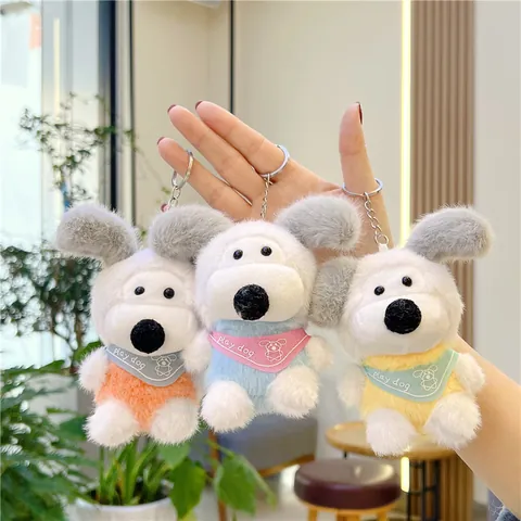 Cute Plush Dog Keychain Pendant Soft Stuffed Puppy Toy Bag Charm Decorative Animal Doll With Bib Gift For Girls Children Unisex