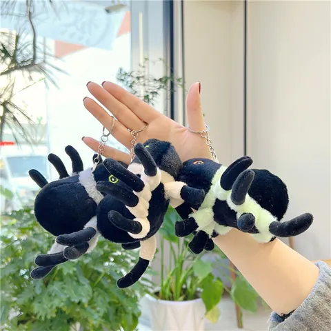 Simpatico Portachiavi a Forma di Ragno in Peluche Con Design a Strisce Morbido Animale di Peluche Ciondolo Borsa per Zaino Portachiavi in Metallo