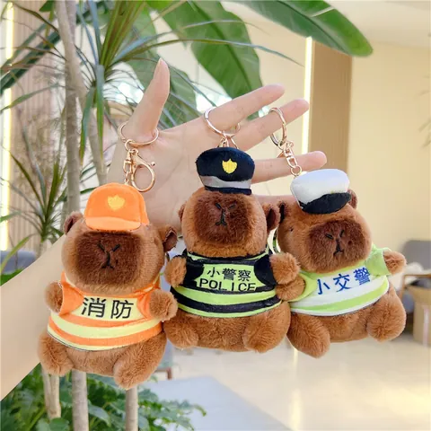 Cute Capybara Plush Keychain Stuffed Animal Toy Police Firefighter Traffic Police Uniform Mini Soft Bag Charm Ornament For Backpack