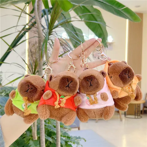 Portachiavi in Peluche Capibara Carino Maialino d'Acqua Giocattolo con Felpa con Cappuccio alla Frutta Ciondolo Borsa Lega Metallo