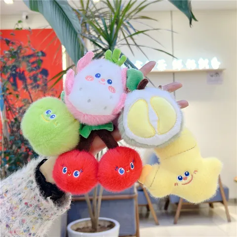 Cute Plush Fruit Vegetable Keychain For Women Bag Pendant Cherry Apple Dragon Fruit Pineapple Soft Stuffed Toy Decoration Gift