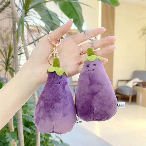 Süßer Aubergine Plüschanhänger Weich Gefüllte Gemüse Puppe Lächeln Gesicht Lila Tasche Anhänger Damen Kinder Geschenk