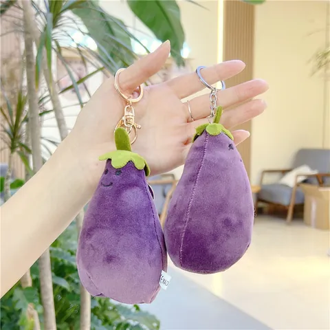 Süßer Aubergine Plüschanhänger Weich Gefüllte Gemüse Puppe Lächeln Gesicht Lila Tasche Anhänger Damen Kinder Geschenk