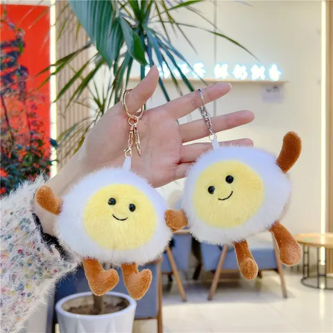 Cute Boiled Egg Plush Toy Keychain Cartoon Smile Face Stuffed Doll Pendant Soft Short Plush Bag Charm Backpack Keys Gift